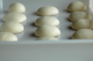 Pizza dough in a dough tray
