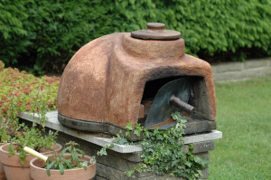 Pizza oven with ivy growing nearby
